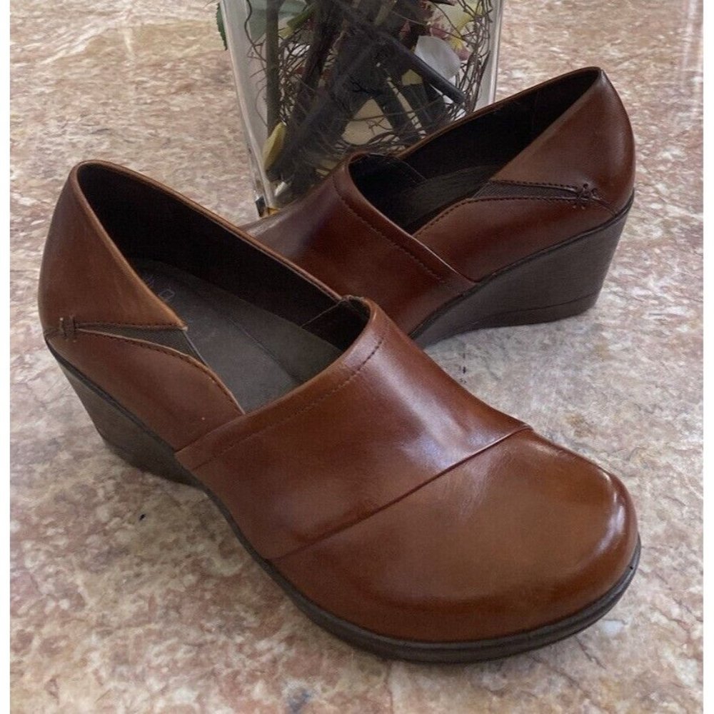 New Dansko Rosaline Women's Brown Leather Wedge Clog Shoes Sz 38 /US 7.5-8, $179